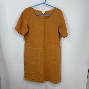 Pure J Jill 100% linen orange garment-dyed linen short sleeve shift dress S